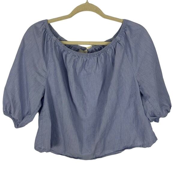 Maeve Anthropologie Blouse Bubble Cropped Top Cotton Blue White Striped Size XS - Picture 1 of 6
